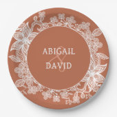 White Lace on Terracotta Wedding Pappteller (Vorderseite)
