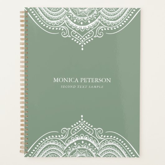 White Lace Paisley Mandala auf Sagr Green Planer (Vorderseite)