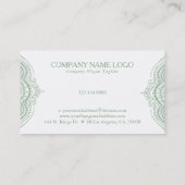 White Lace Paisley Mandala on Sage Green Visitenkarte (Rückseite)