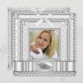 White Lace Pearl Foto Geburtstagsparty Einladung (Vorne/Hinten)