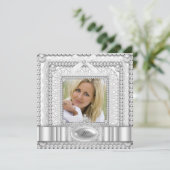 White Lace Pearl Foto Geburtstagsparty Einladung (Stehend Vorderseite)