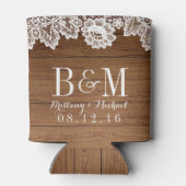 White Lace Rustic Barn Wood Monogram Wedding Drink Dosenkühler (Rückseite)