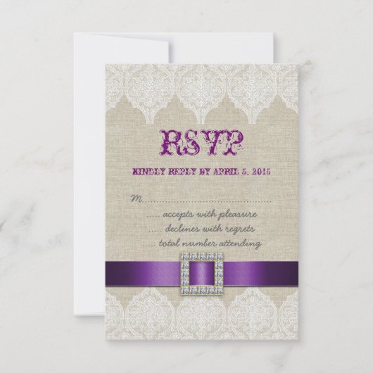 White Lace Rustic Wedding RSVP Lila Linde (Vorderseite)