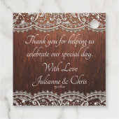 White Lace Rustic Wood Wedding Geschenkanhänger (Rückseite)