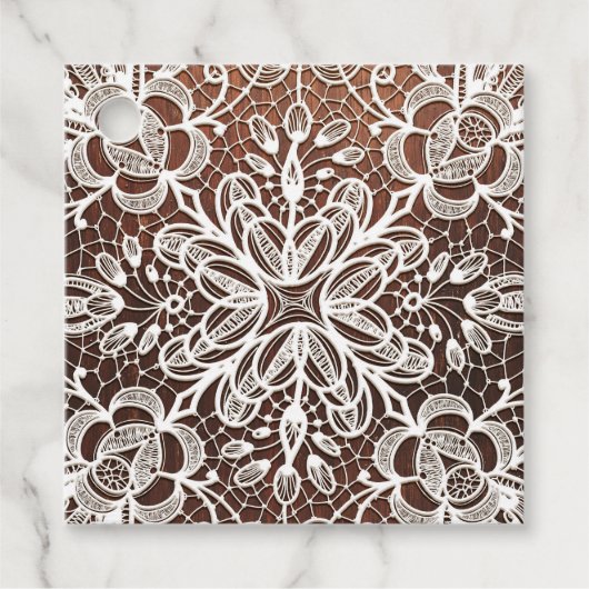 White Lace Rustic Wood Wedding Geschenkanhänger (Vorderseite)