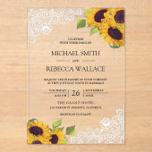 White Lace Sunflowers Wedding Acryleinladungen (Vorderseite)