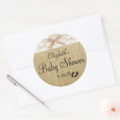 White Lace und Burlap Baby Dusche Gefallen Runder Aufkleber (Umschlag)