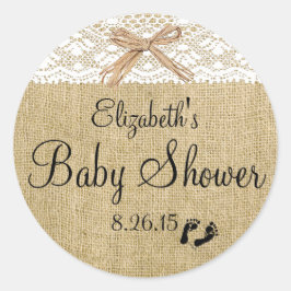 White Lace und Burlap Baby Dusche Gefallen Runder Aufkleber