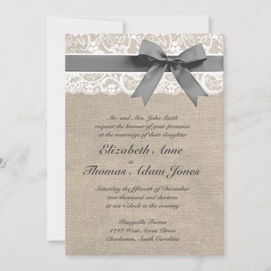 White Lace und Burlap Look Hochzeitseinladung Einladung (Vorderseite)