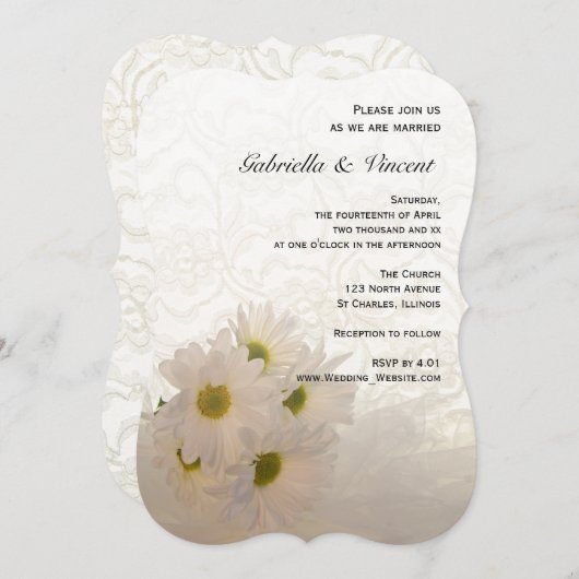 White Lace und Daisy Blume Hochzeit Einladung (Vorne/Hinten)