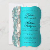 White Lace und Satin Ribbon Aqua Wedding Einladung (Vorderseite)