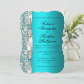 White Lace und Satin Ribbon Aqua Wedding Einladung (Stehend Vorderseite)