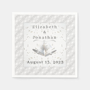 White Lace & Wedding Bells Paper Napkin Serviette