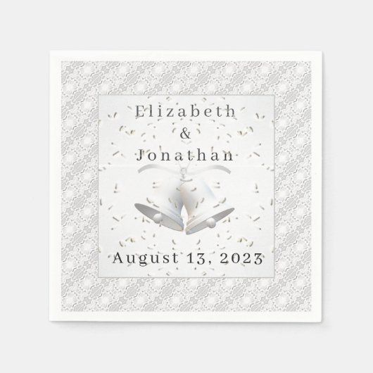 White Lace & Wedding Bells Paper Napkin Serviette (Vorderseite)
