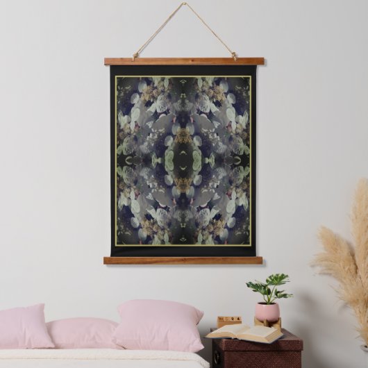 White Lacecap Hydrangea Floral Abstrakt Wandteppich Mit Holzrahmen (Schlafzimmer)