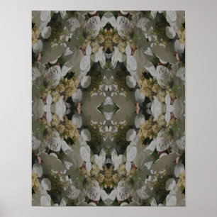 White Lacecap Hydrangea Floral Mirror Abstrakt Poster