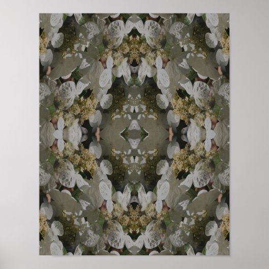White Lacecap Hydrangea Floral Mirror Abstrakt Poster (Vorne)