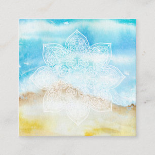 *~* White Lacey Mandala Beach Sea Wasserfarbe Quadratische Visitenkarte