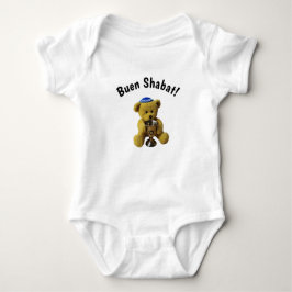 White Ladino Shabbat Teddy Bear Baby Bodysuit Baby Strampler
