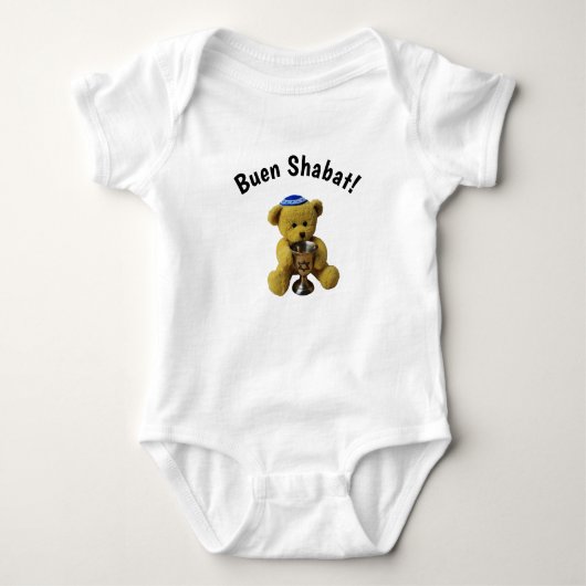 White Ladino Shabbat Teddy Bear Baby Bodysuit Baby Strampler (Vorderseite)
