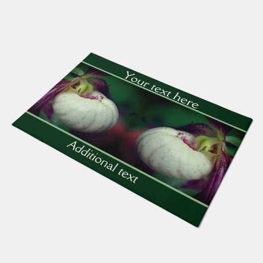 White Lady Slipper Orchid Blume Personalisiert Fußmatte (Schrägansicht)