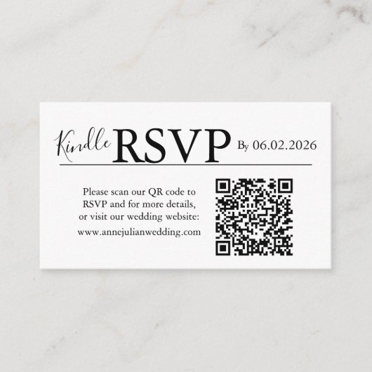 White landscape RSVP QR Code Card Modern Wedding Begleitkarte (Vorderseite)