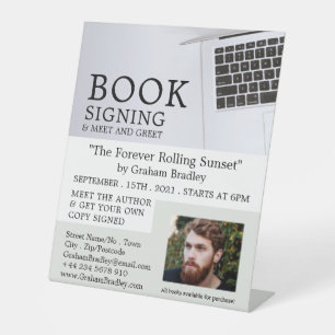 White Laptop, Writers Book Signing Advertising Sockelschild