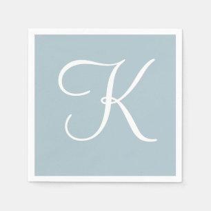 White Large Elegante Monogram Pastel Blue Serviette