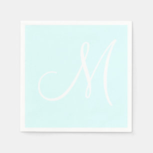 White Large Elegante Monogram   Pastel Cyan Serviette