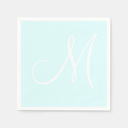 White Large Elegante Monogram | Pastel Cyan Serviette (Vorderseite)
