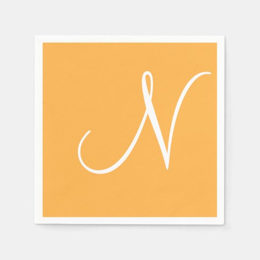 White Large Elegante Monogram | Pastel Orange Serviette (Vorderseite)