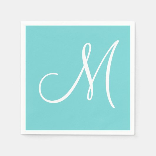 White Large Elegante Monogram | Pastell Aquamarin Serviette (Vorderseite)