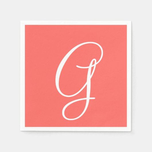 White Large Elegante Monogram | Pastell Red Serviette (Vorderseite)