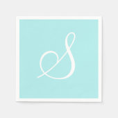 White Large Elegante Monogram | Pastell Türkis Serviette (Vorderseite)