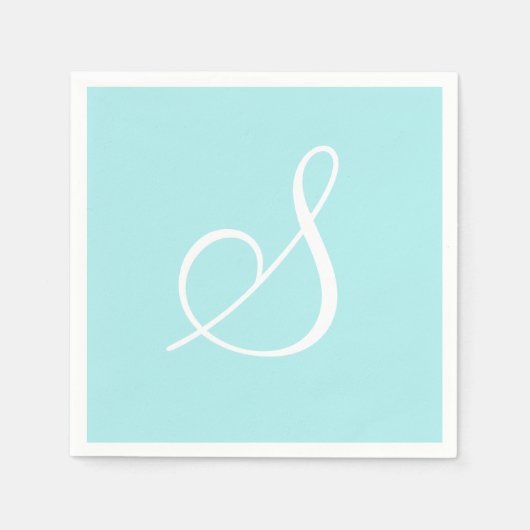 White Large Elegante Monogram | Pastell Türkis Serviette (Vorderseite)