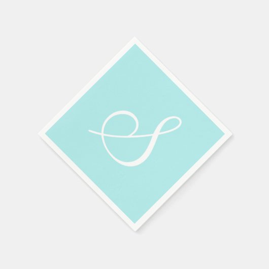 White Large Elegante Monogram | Pastell Türkis Serviette (Ecke)