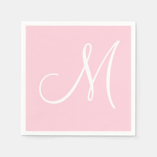 White Large Elegante Monogram | Pastellrosa Serviette (Vorderseite)