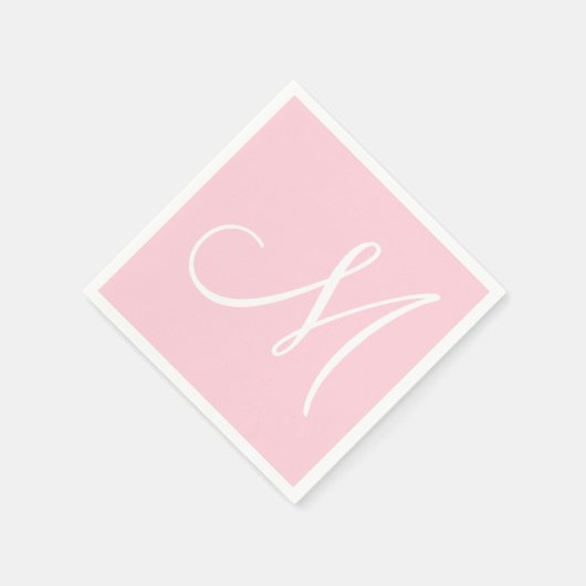 White Large Elegante Monogram | Pastellrosa Serviette (Ecke)