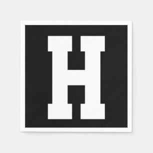 White Large Modern Initial   Schwarz Serviette