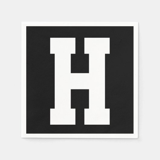 White Large Modern Initial | Schwarz Serviette (Vorderseite)
