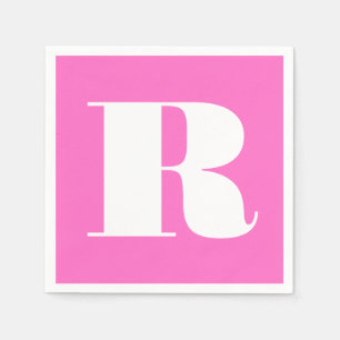 White Large Stylish Monogram Neon Pink Serviette