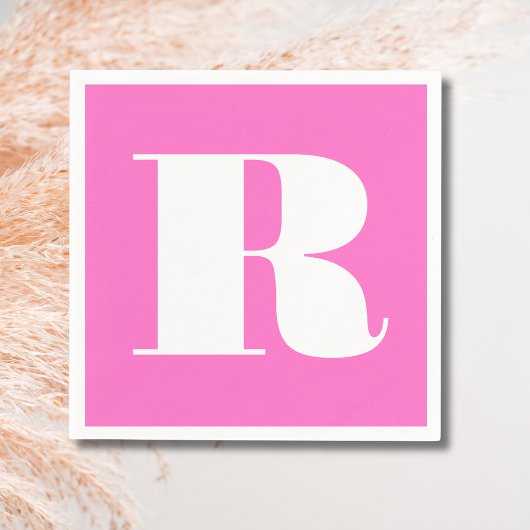 White Large Stylish Monogram | Neon Pink Serviette