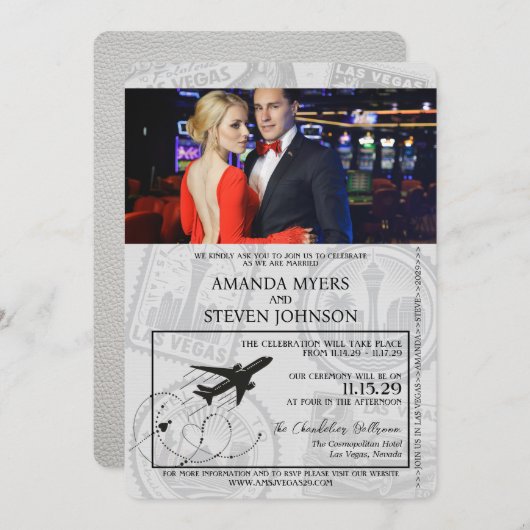 White Las Vegas Passport Wedding Einladung (Vorne/Hinten)