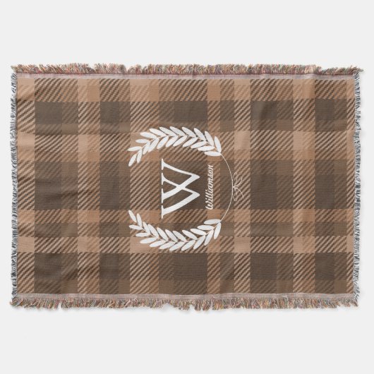 White Laurels Monogram Brown Kariert Decke (Vorderseite)