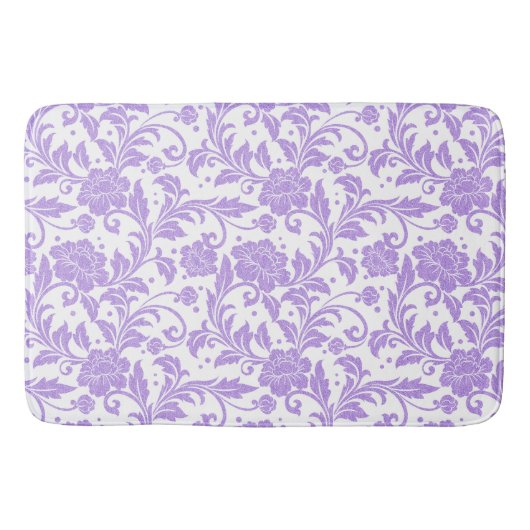 White & Lavender Glittery Damasks Pattern Badematte (Vorderseite)