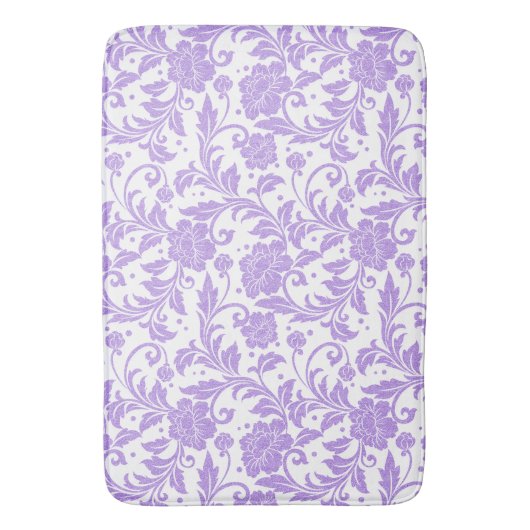 White & Lavender Glittery Damasks Pattern Badematte (Vorderseite Vertikal)