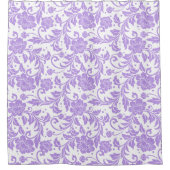 White & Lavender Glittery Damasks Pattern Duschvorhang (Vorderseite)