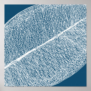 White Leaf Grid Illustration Dunkelblaues Poster