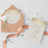 White Leather Gold Confetti Song Anfrage Hochzeit RSVP Karte