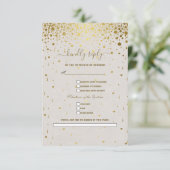White Leather Gold Confetti Song Anfrage Hochzeit RSVP Karte (Stehend Vorderseite)